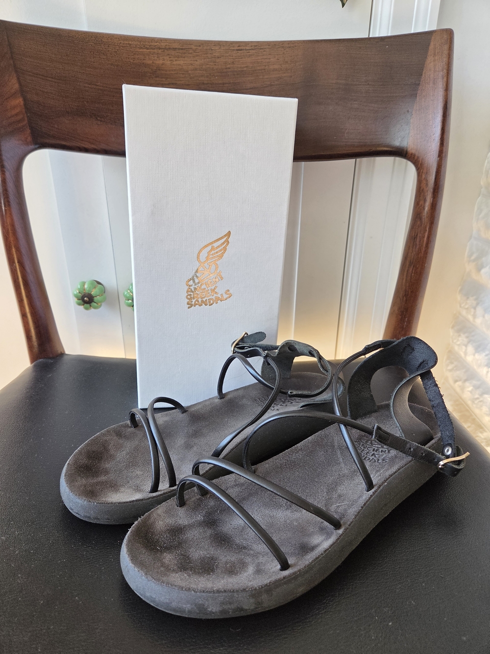 Ancient Greek Sandals Anastasia Comfort Sandal, Black, Size 40